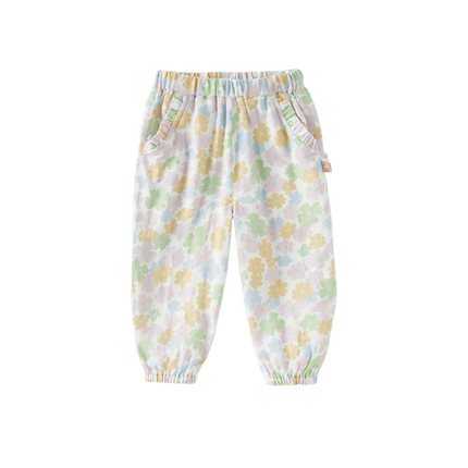 Toddler Girls Summer Beige Floral Print Loose Mosquito Proof Pants