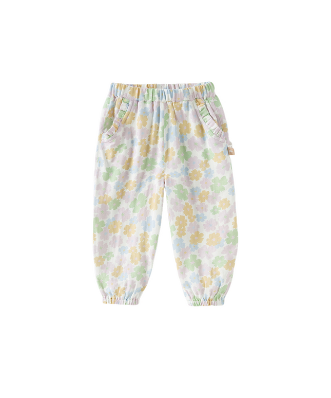 Toddler Girls Summer Beige Floral Print Loose Mosquito Proof Pants