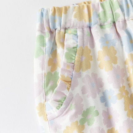 Toddler Girls Summer Beige Floral Print Loose Mosquito Proof Pants