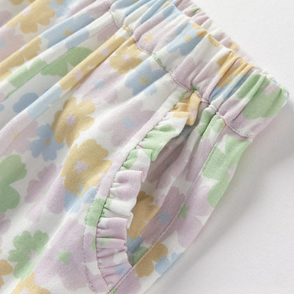 Toddler Girls Summer Beige Floral Print Loose Mosquito Proof Pants