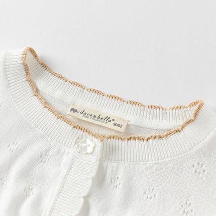 Kids Girls Summer Elegant Beige Outwear Long-sleeved Cardigans