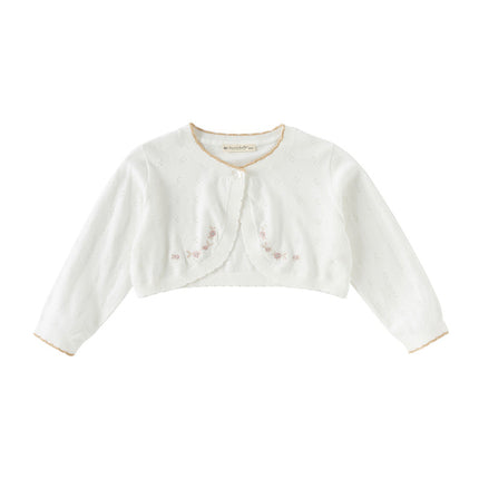 Kids Girls Summer Elegant Beige Outwear Long-sleeved Cardigans