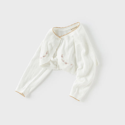 Kids Girls Summer Elegant Beige Outwear Long-sleeved Cardigans