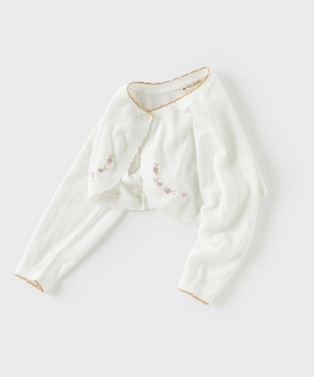 Kids Girls Summer Elegant Beige Outwear Long-sleeved Cardigans