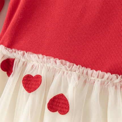 Toddler Girls Vivid Red Knit Sweater Mesh Dress