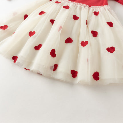 Toddler Girls Vivid Red Knit Sweater Mesh Dress