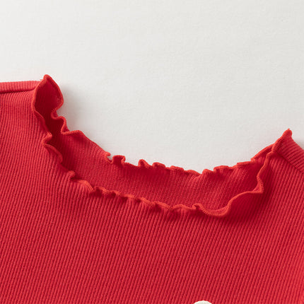 Toddler Girls Vivid Red Knit Sweater Mesh Dress