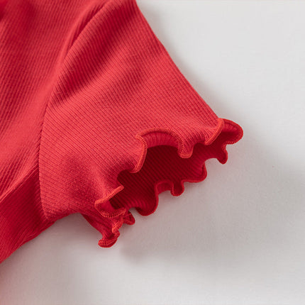 Girls Summer Casual Red Short Sleeve Mesh Dress