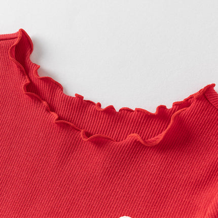 Girls Summer Casual Red Short Sleeve Mesh Dress