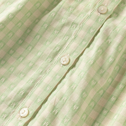 Toddler Girls Summer Cotton Green Plaid Bubble Sleeve Dress (wallet bag)