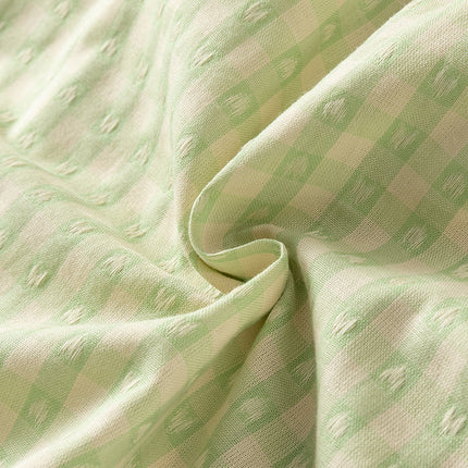 Toddler Girls Summer Cotton Green Plaid Bubble Sleeve Dress (wallet bag)