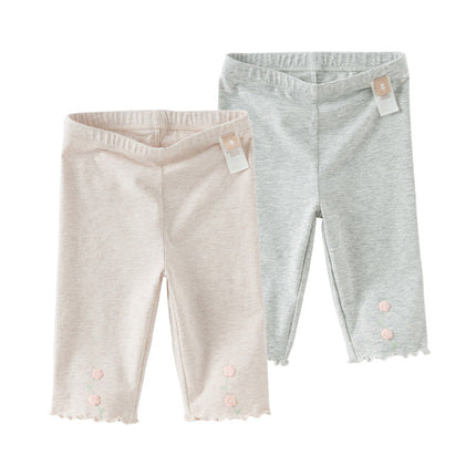 Toddler Girls Summer Cute Beige/Grey Slim Leggings