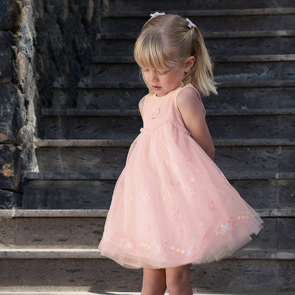 Girls Summer Pink Mesh Elegant Princess Dress