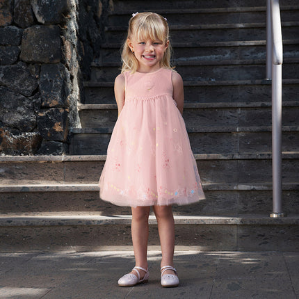 Girls Summer Pink Mesh Elegant Princess Dress
