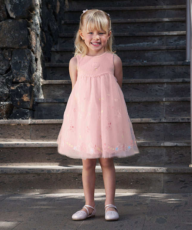 Girls Summer Pink Mesh Elegant Princess Dress
