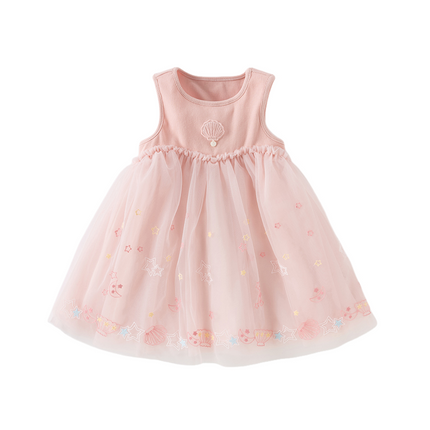 Girls Summer Pink Mesh Elegant Princess Dress