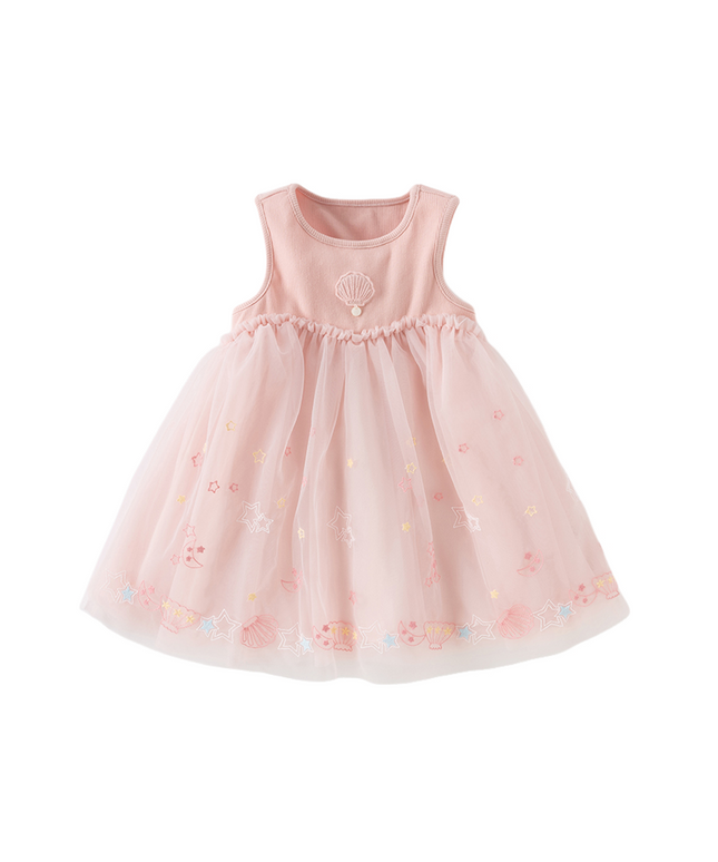 Girls Summer Pink Mesh Elegant Princess Dress