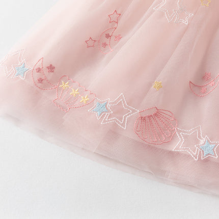 Girls Summer Pink Mesh Elegant Princess Dress