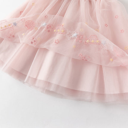 Girls Summer Pink Mesh Elegant Princess Dress
