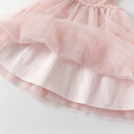 Girls Summer Pink Mesh Elegant Princess Dress