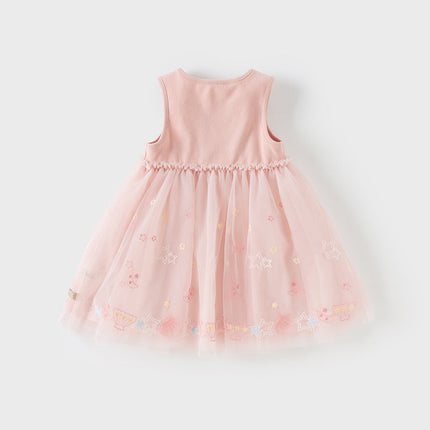 Girls Summer Pink Mesh Elegant Princess Dress