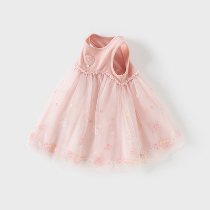 Girls Summer Pink Mesh Elegant Princess Dress