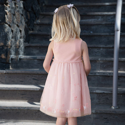 Girls Summer Pink Mesh Elegant Princess Dress