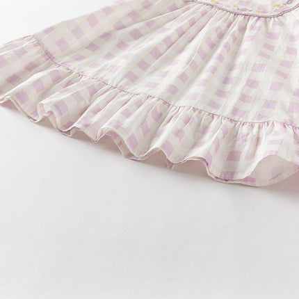 Girls Summer Cute Cotton Purple Plaid A-line Dress