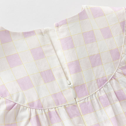 Girls Summer Cute Cotton Purple Plaid A-line Dress