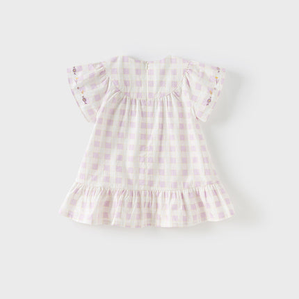 Girls Summer Cute Cotton Purple Plaid A-line Dress