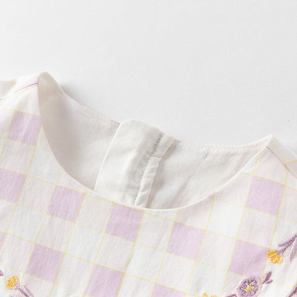 Girls Summer Cute Cotton Purple Plaid A-line Dress