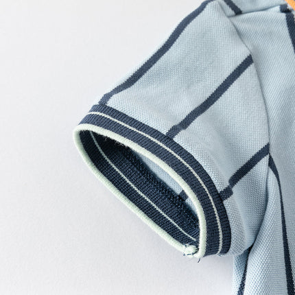 Baby Boys Summer Fashion Blue Striped Polo Collar Soft Indoor Rompers