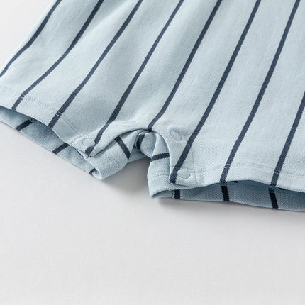 Baby Boys Summer Fashion Blue Striped Polo Collar Soft Indoor Rompers