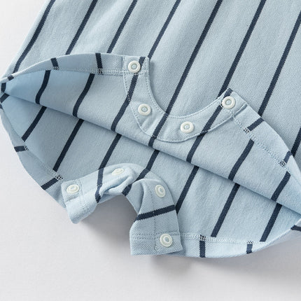 Baby Boys Summer Fashion Blue Striped Polo Collar Soft Indoor Rompers