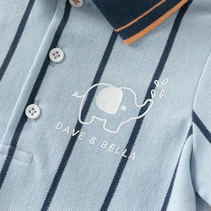Baby Boys Summer Fashion Blue Striped Polo Collar Soft Indoor Rompers