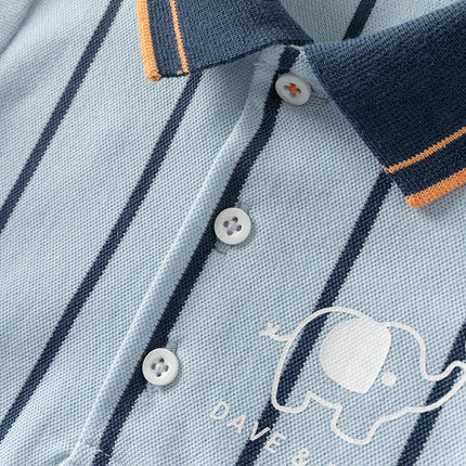 Baby Boys Summer Fashion Blue Striped Polo Collar Soft Indoor Rompers