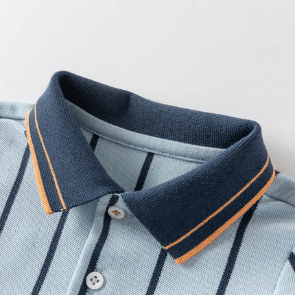 Baby Boys Summer Fashion Blue Striped Polo Collar Soft Indoor Rompers