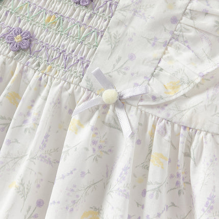 Girls Summer Purple Floral Print Cotton Dress