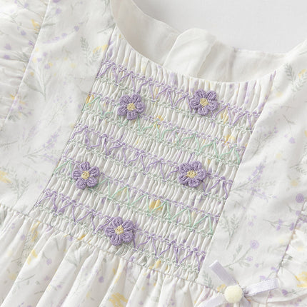 Girls Summer Purple Floral Print Cotton Dress