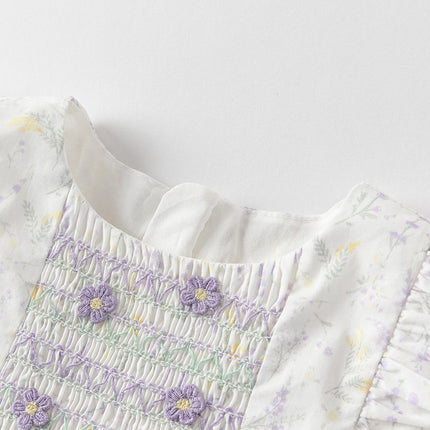 Girls Summer Purple Floral Print Cotton Dress