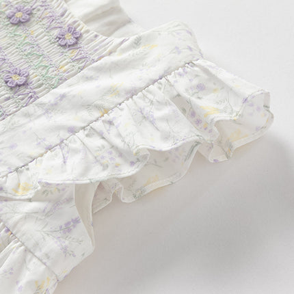 Girls Summer Purple Floral Print Cotton Dress