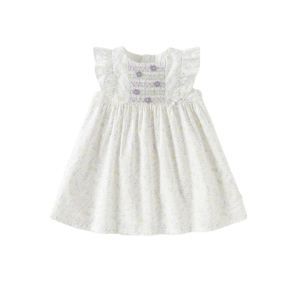 Girls Summer Purple Floral Print Cotton Dress