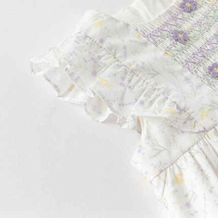 Girls Summer Purple Floral Print Cotton Dress