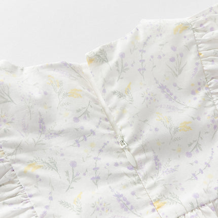 Girls Summer Purple Floral Print Cotton Dress