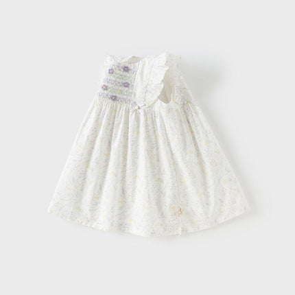 Girls Summer Purple Floral Print Cotton Dress