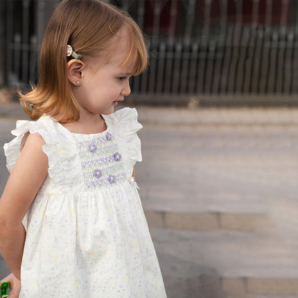 Girls Summer Purple Floral Print Cotton Dress