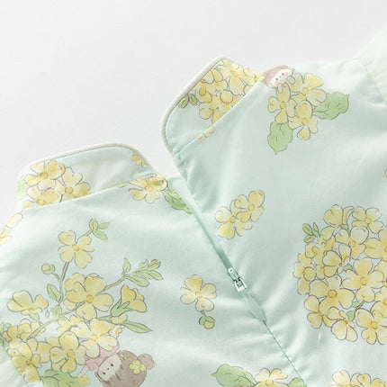 Toddler Girls Summer Green Floral Chinese-style Breathable A-line Mesh Dress