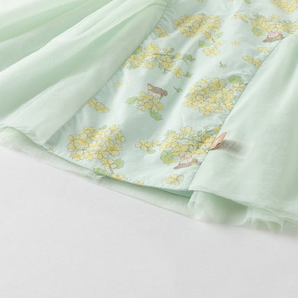 Toddler Girls Summer Green Floral Chinese-style Breathable A-line Mesh Dress