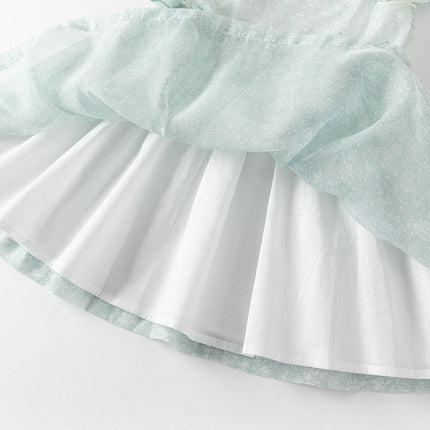 Girls Summer Bow Tie Green Cotton Dress