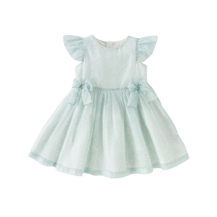 Girls Summer Bow Tie Green Cotton Dress